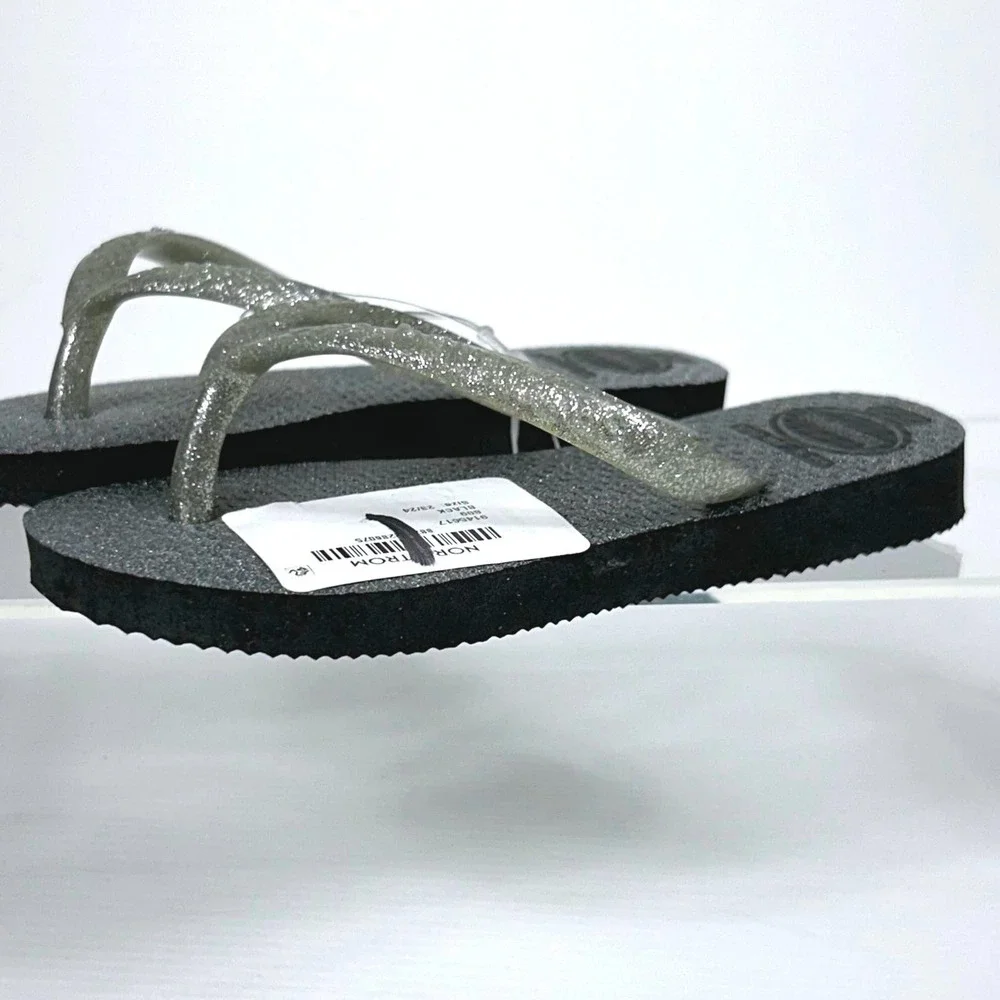 Havaianas Girls Size 9C 9 C Glittery Silver Black Flip Flops Sparkle Sandals NEW